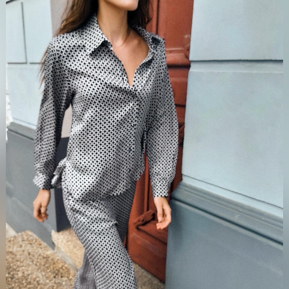 Zara Geometric Print Satin Effect Shirt